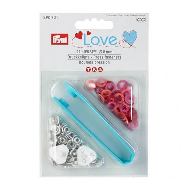Druckknöpfe Jersey, Love, Ø 8mm, Rot-Töne