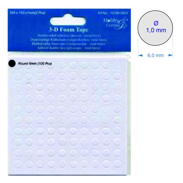Runde Klebepunkte Ø 6mm,1mm für 3D-Kartengestalltung, bastelkiste.lu