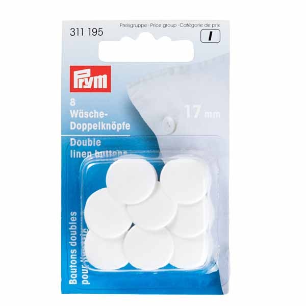 PRYM Wäsche-Doppelknöpfe Kunststoff, 17mm, weiß, 8 Stk.