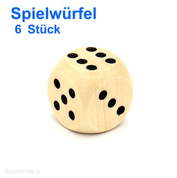 Holzwürfel, Spielwürfel natur Ø 16mm mit schwarzen Augen, 6 Stück