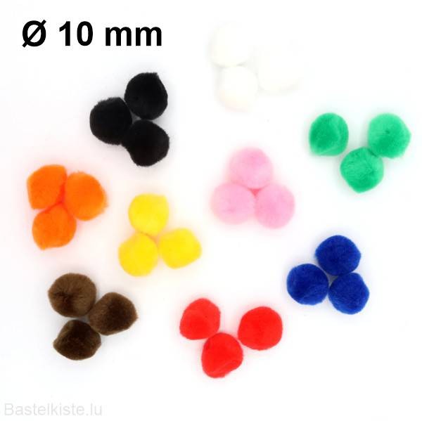 Pompons ø 10 mm 100 Stück, verschiedene Farben