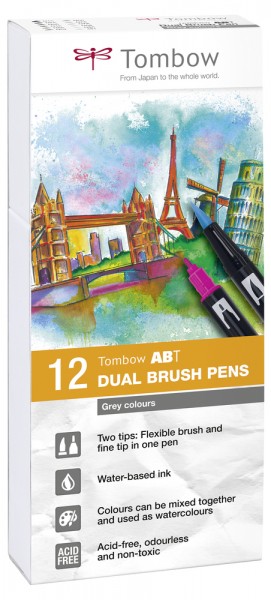 ABT DUAL BRUSH PENS 12er Set Grey Colours